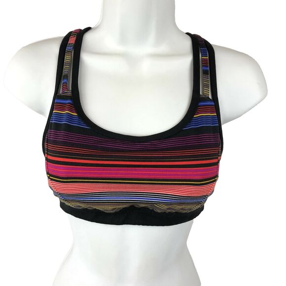 Athleta Womens Sports Bra XS Havana Fully Focused Athletic Straps Multi Stripe - Picture 1 of 7